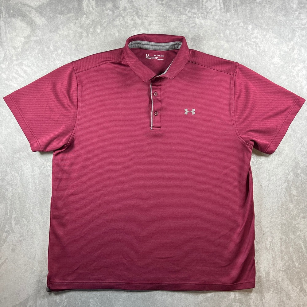 Under Armour Mens 2XL Maroon HeatGear Loose Fit Short Sleeve Athletic Polo Shirt